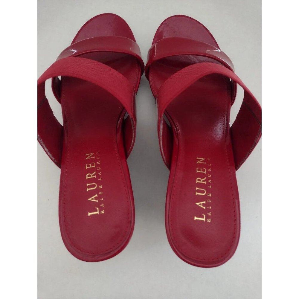 Lauren Ralph Lauren Rhianna Wedge Heels Size 5.5 B Red Slide Leather Sandals - Picture 10 of 10